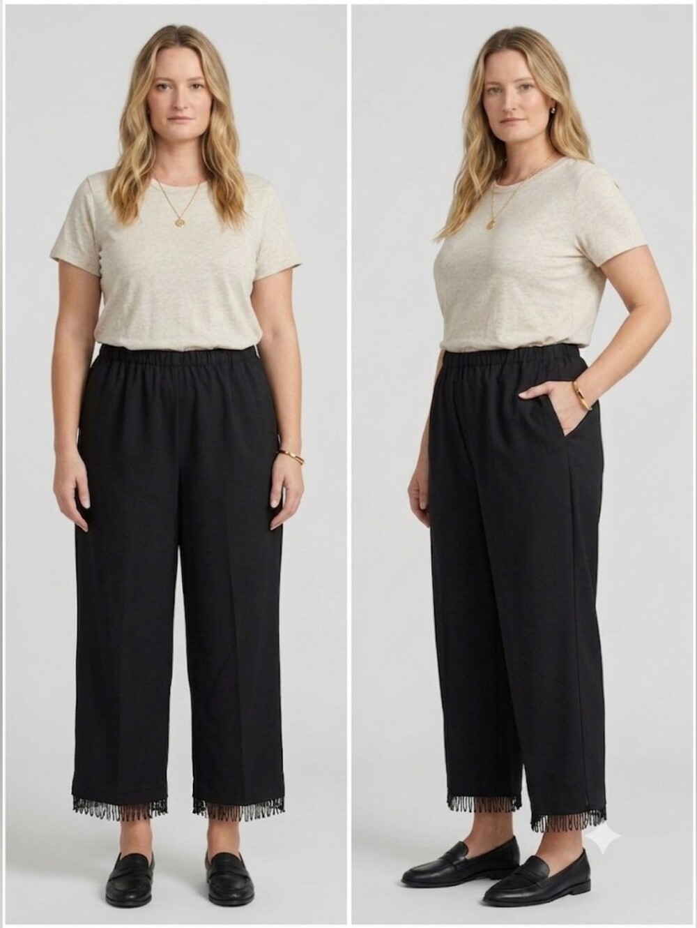Vintage Units | Black Cropped Pants Beaded Fringe Hem Size Large